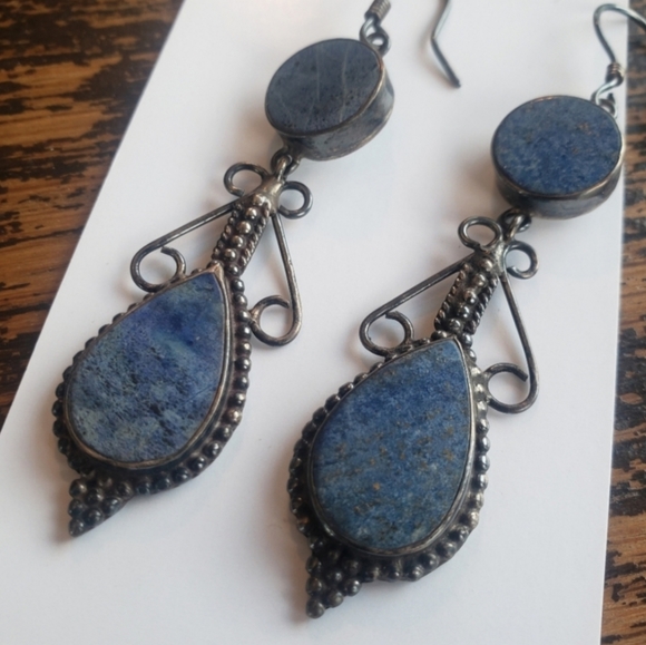 Lapis & Sterling Silver Dangle Hanging Earingd - Picture 3 of 6